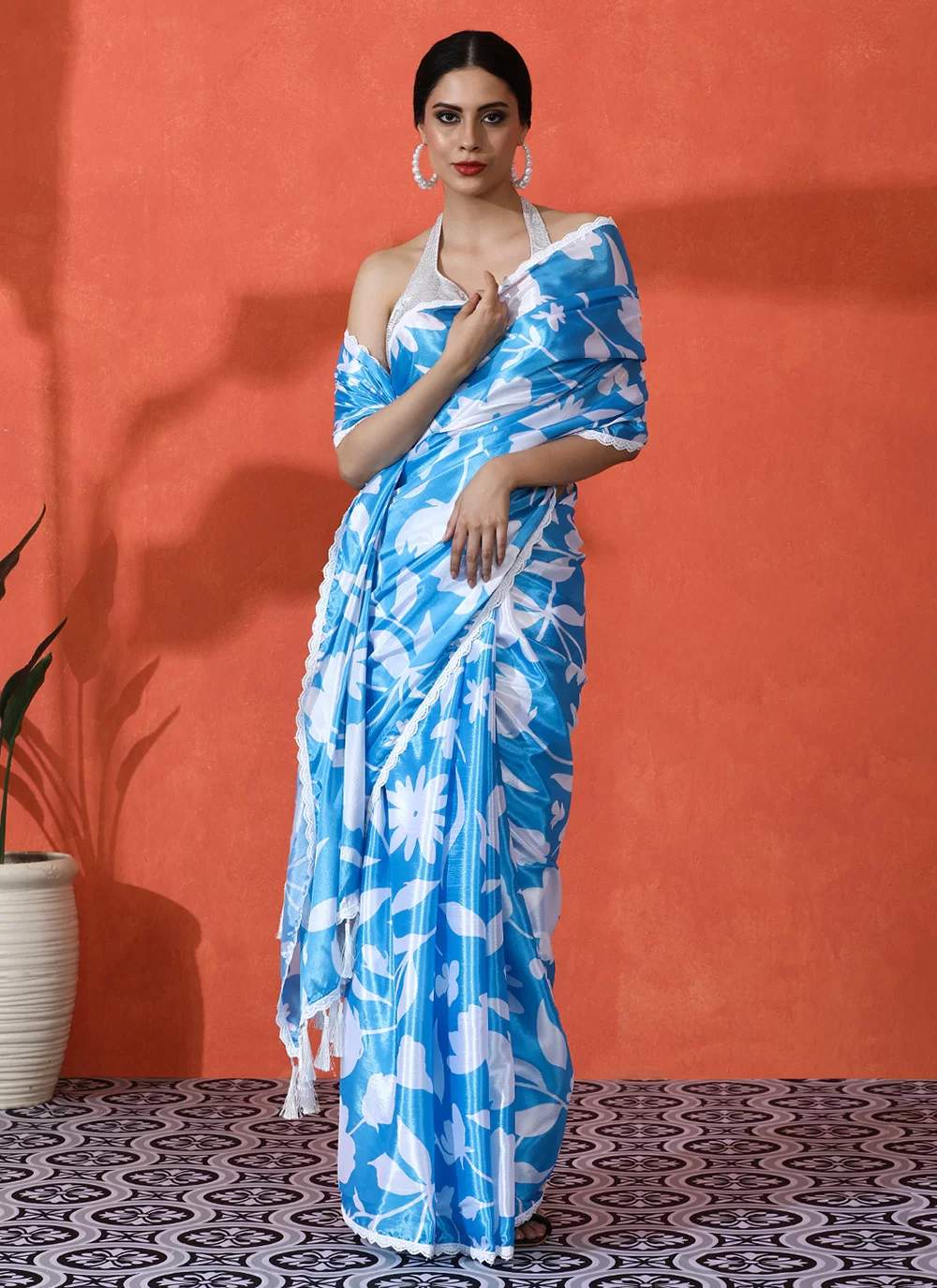 Digital Printed Satin Silk Saree With Blouse Piece | DG-228