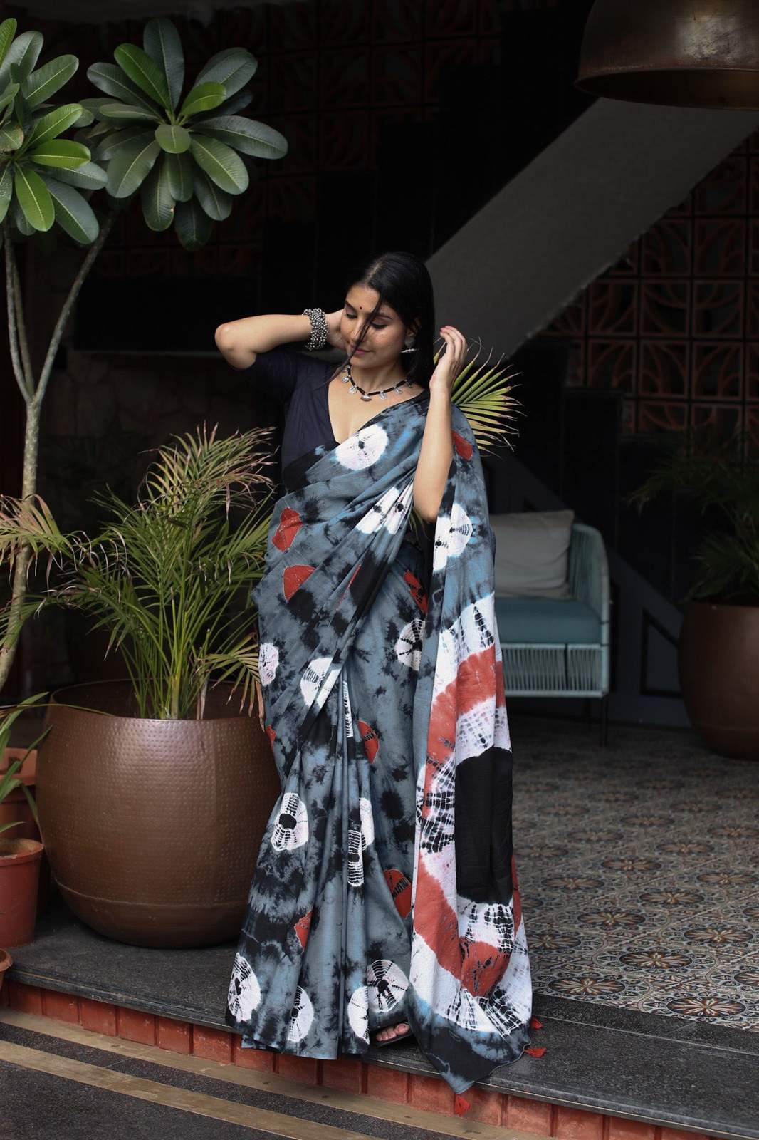 New batik design printed Saree with blouse piece | BDS-06