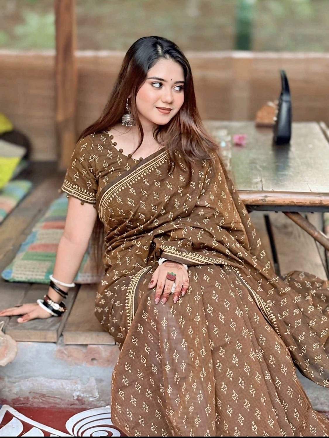 New batik design printed Saree with blouse piece | BDS-08