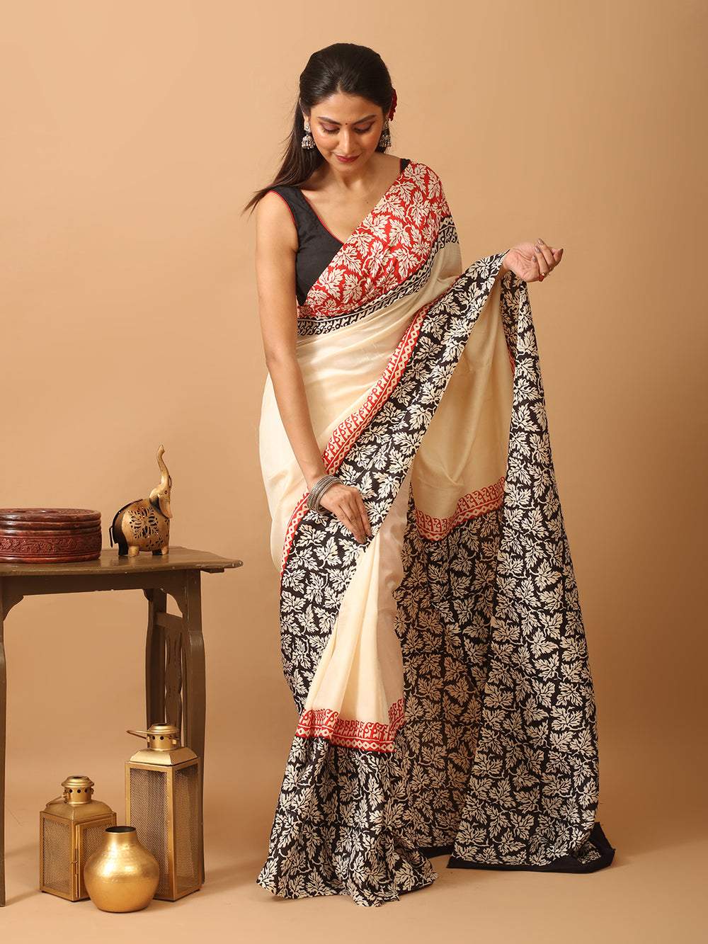Cream Pure Soft Silk Digital Printed Saree | DG-131