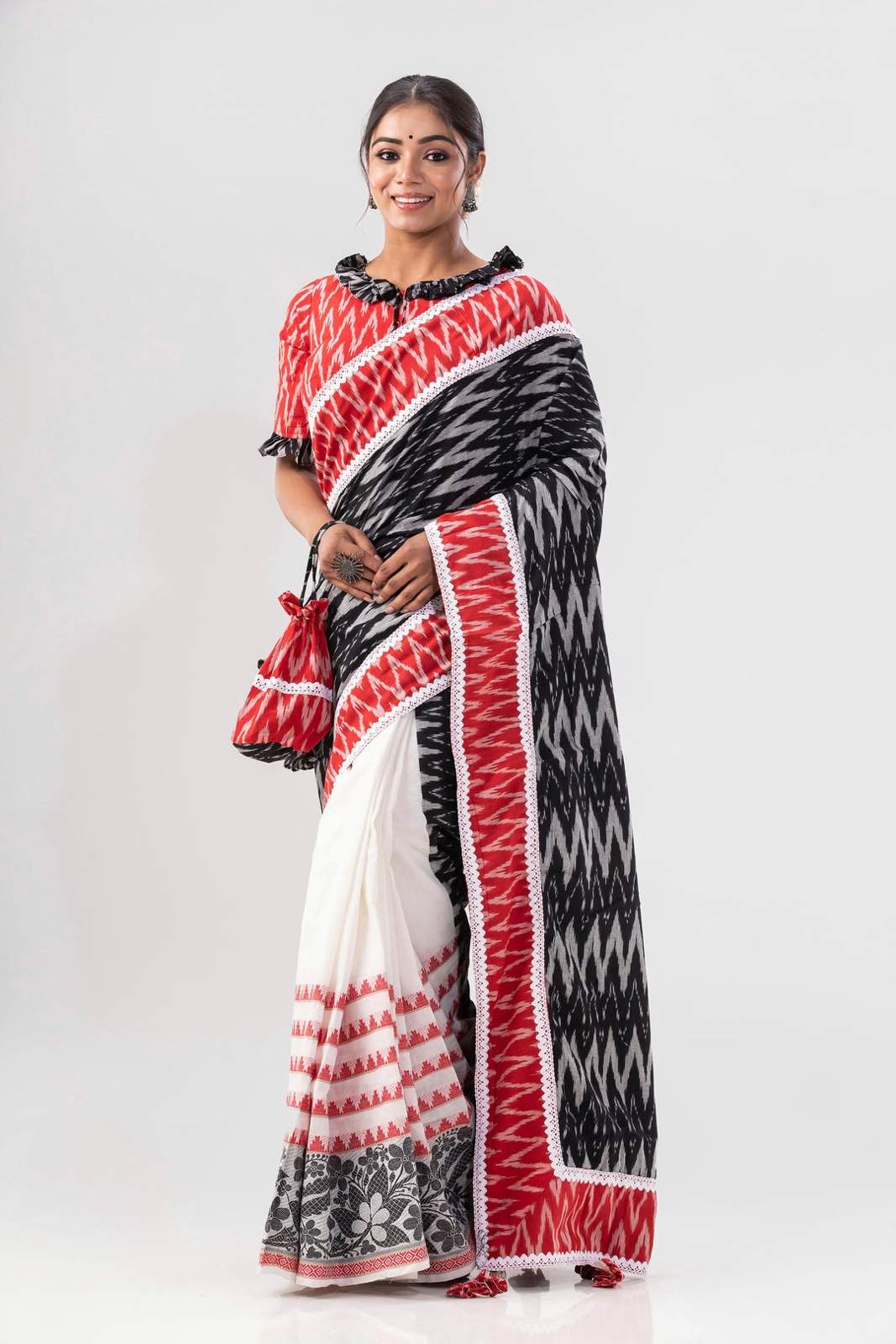 Semi Moslin Digital Print Lace Work Saree | BDS-21
