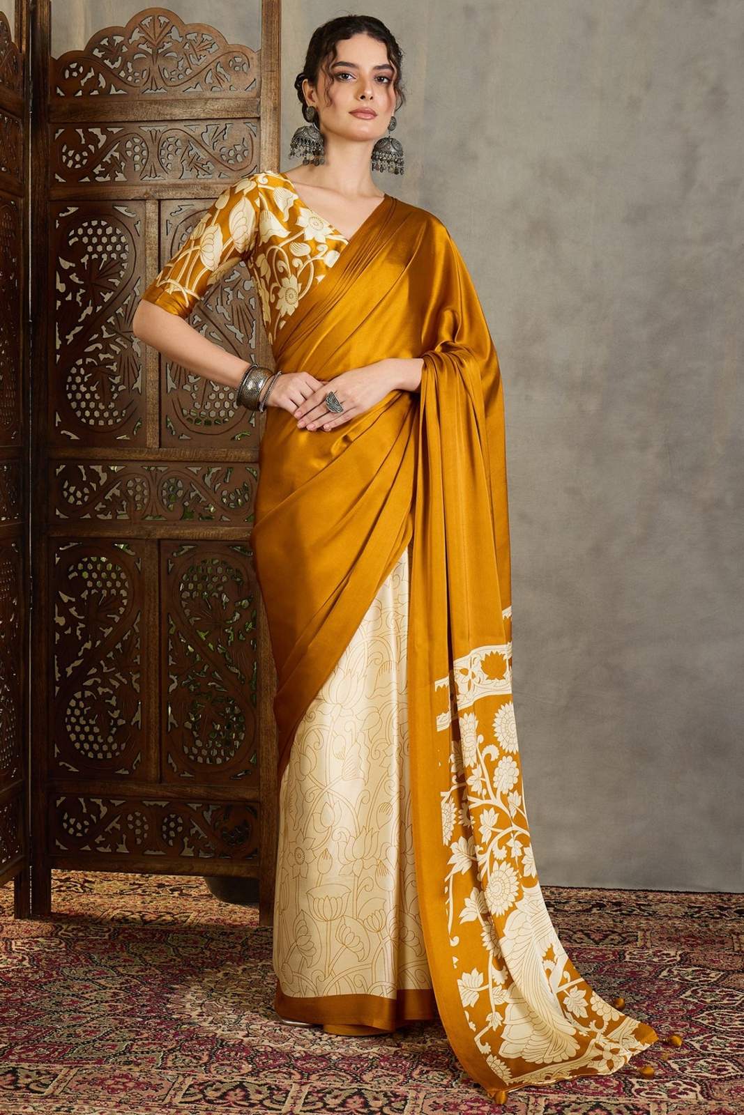 Pineapple Yellow Kalamkari Printed Soft Silk Saree | DG-254
