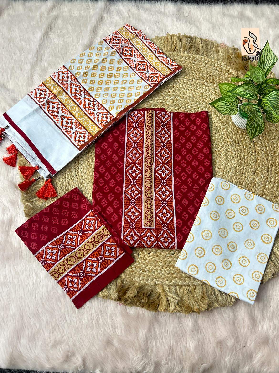Premium Cotton Hand Block unstitched Three Piece | P-3001